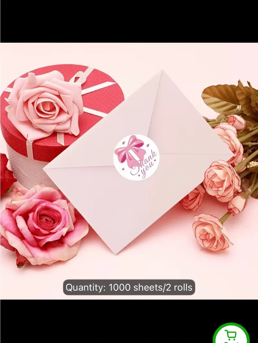 Pink Bow 500 Thank You Sticker Rolls for Gift Packaging